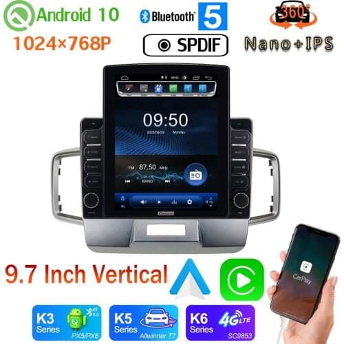 9.7" Vertical Tesla Android 10 Car Media Radio GPS PX6 4+64G For Honda Freed 1 2008-2016 360 Camera Android auto Head Unit SPDIF