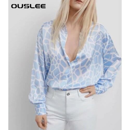 Ouslee Women Fashion Leopard Print Loose Blouses Oversized Leopard Print Blouse Long Sleeve Chic Female Vintage Casual Shirt
