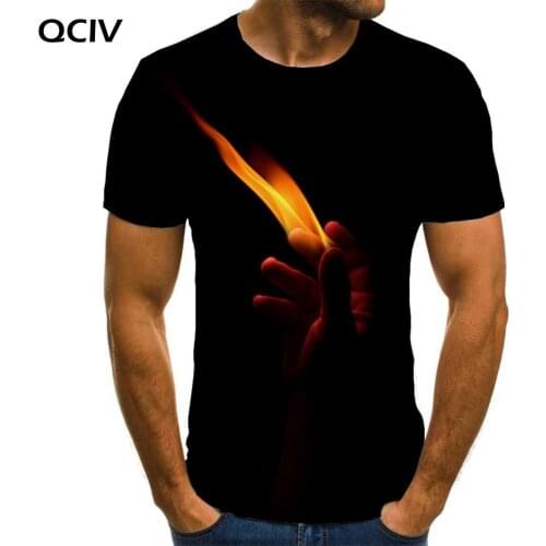 QCIV Brand Flame T-shirt Men Hand Anime Clothes Dark Shirt Print Art Tshirt Printed Mens Clothing summer Printed Style O-Neck