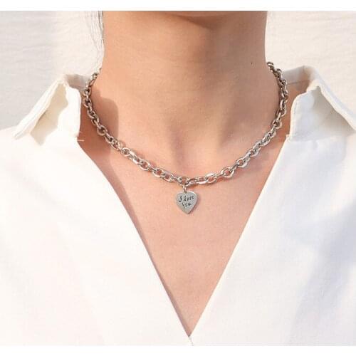 Love Peach I Love You Thick Chain Necklace Women Titanium Steel Plated 18K Gold Lock Choker Chain Necklaces Party Jewelry