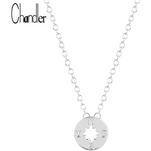 Chandler 10pcs New Gold Color Plated Antique Campass Necklace & Pendant For Women Gifts Compas Kompas Charm Nautical Colliers