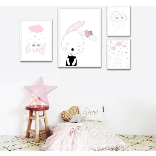 Nursery Quotes Wall Art Canvas Poster Minimalist Print Pink Cartoon Painting Decoration Picture Nordic Kids Girl Bedroom Decor