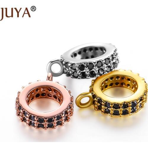 Diy jewelry findings accessories micro pave clear black cubic zirconia rhinestone copper bail spacer beads for jewelry making