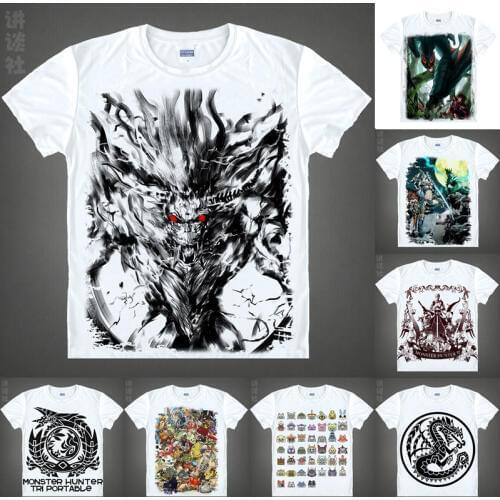 Coolprint Anime Shirt Monster Hunter 4 Online T-Shirts Short Sleeve Thunder Wolf Wyvern Zinogre Cosplay Motivs Hentai Shirts
