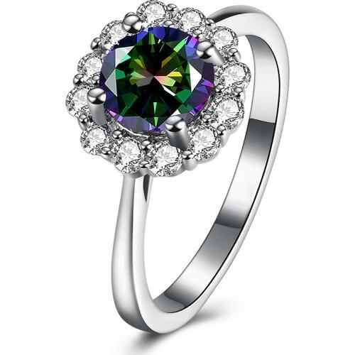 Hainon Elegant Womens Wedding Rings Round Silver Color Rainbow AAA+ Blue CZ zircon Flower Fashion Jewelry new Engagement Ring