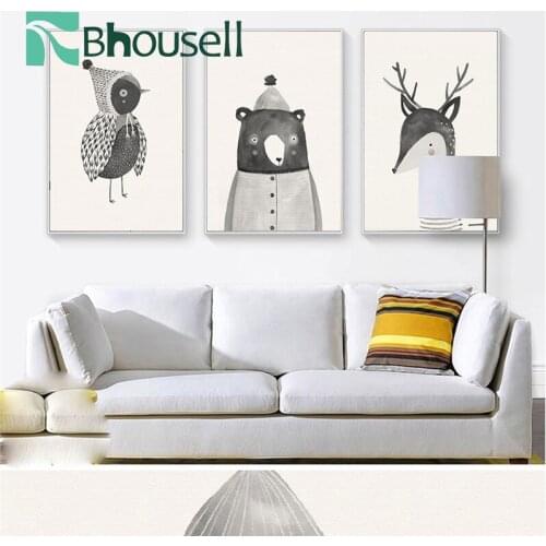 Canvas Oil Painting Nordic Cartoon Animal Elk Canvas Poster Hand-painted Living Room Bedroom Decoration Painting Core