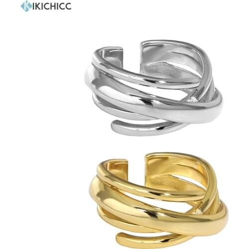 KIKICHICC 925 Sterling Silver Gold Cross Thick Large Geometric Irregular Rings Resizable Adjustable Women Luxury Fine Jewelry