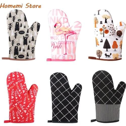 1 Pair Non-slip Baking Gloves Cotton Fashion Kitchen Cooking Microwave Gloves BBQ Potholders Oven Mitts
