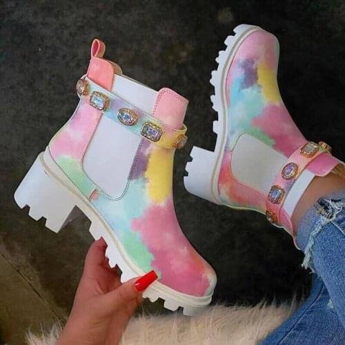Winter Fashion Modern Trend Ankle Boots Ankle Rhinestone Buckle Strap Platform Chunky Heel Luxury Celebrities Sexy Shoes Ladies