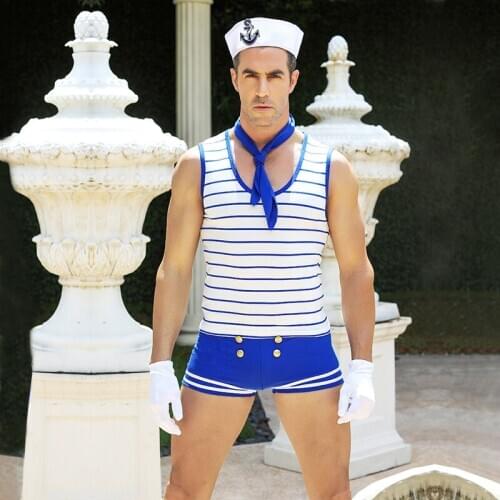 Mens Carnival Sailor Captain Navy Uniform 80s Fancy Dress Stag Hen Party j6606