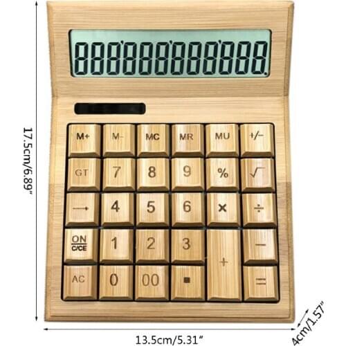 Functional Desktop Calculator Solar Power Bamboo Calculators with 12-digit Large Display Dropshipping