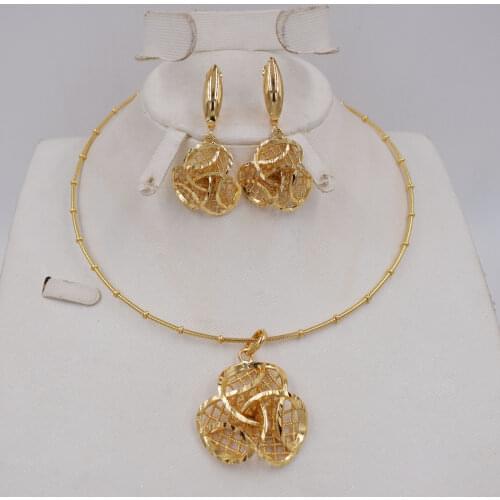 NEW DESIGN Ltaly 750 Gold color Jewelry Set For Women african beads jewlery fashion necklace set earring jewelry