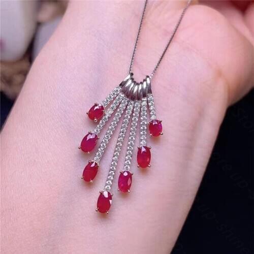 New Natural Ruby Pendant 925 Silver Lady Pendant Simple and Small Daily Style