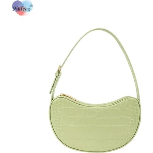 Nuleez 2020 Vintage Crocodile Pea Bag Women with One-Shoulder Vintage Baguette Split Leather