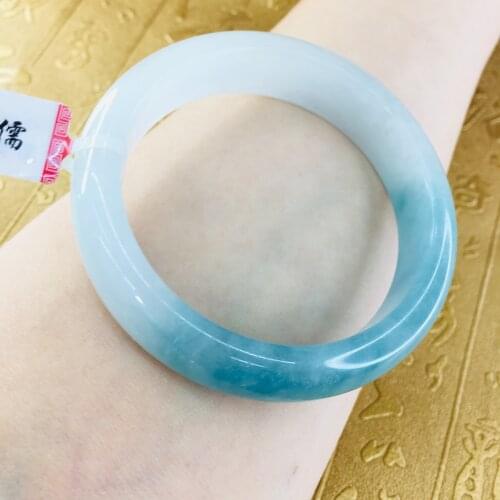 Send A certificate natural Jadeite bracelets Carved ice bottom blue 52-61mm womens jade bracelet Jewelry gifts