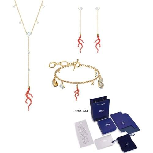SWA Necklace Bracelet Earrings New Shell Coral Set Glamorous Ocean Red Coral Ornaments Womens Jewelry Gifts Free Shipping