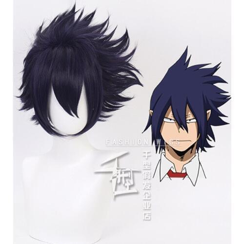 My Hero Academia Boku no Hiro Akademia Amajiki Tamaki Dark Blue Short Cosplay Wig Synthetic Hair Perucas + Wig Cap
