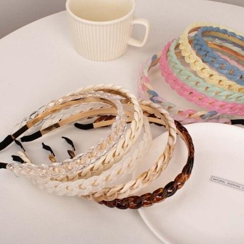 1 Pc Korean Brown Beige Transparent Resin Chain Headband Irregular Geometric Twisted Wide Hair Band for Girls Accessories