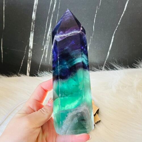 Natural Fluorite Quartz Crystal Obelisk Healing Decoration