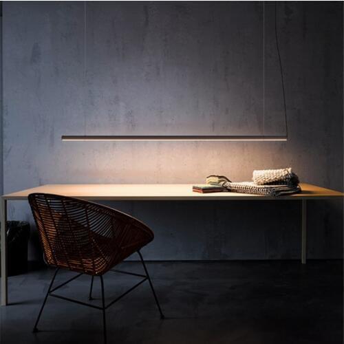 Simple Line Metal Lights LED Pendant Lamp Modern Golden Luxury Dining Table Hanging Lamps Black/white Office Strip Light Fixture