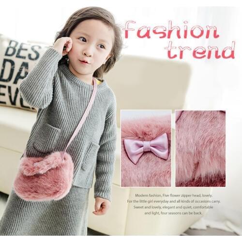 Coofit Luxury Flap Faux Fur Bow Shoulder School Bags Kids Plush Ball Handbags Girls Children Mini Crossbody Bag Coin Purse Bolsa