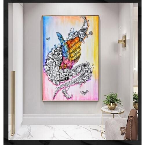 Modern Graffiti Art ColourfulHand Drowned Out Water Canvas Painting Oil Painting Posters Modern Wall Art inLivingroom Home Decor