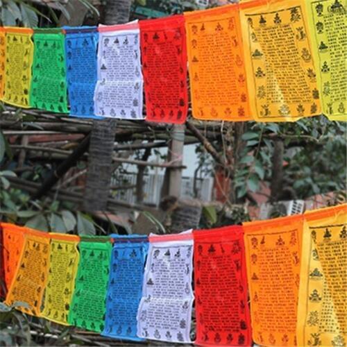 Tibetan Buddhist The Prajna Paramita Sutra prayer flag Silk Colorful Print 6 Meters 21 pcs/string Religious Flags Scriptures