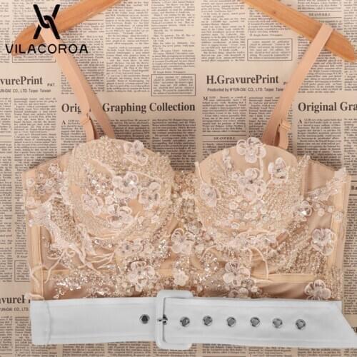 Camisoles Tube Top Beaded Sequins Women Corset Top Belt Stitching Embroidery Sling Top Vest Vintage Sexy Skinny Female Crop Top