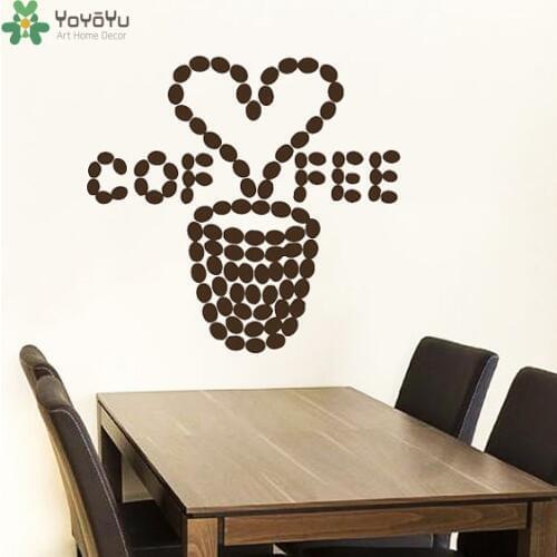 Coffee Beans Pattern Wall Decal Heart Pattern Window Decor Cafe Shop Vinyl Wall Stickers Quotes Coffee Art Mural Modern DIYSY443