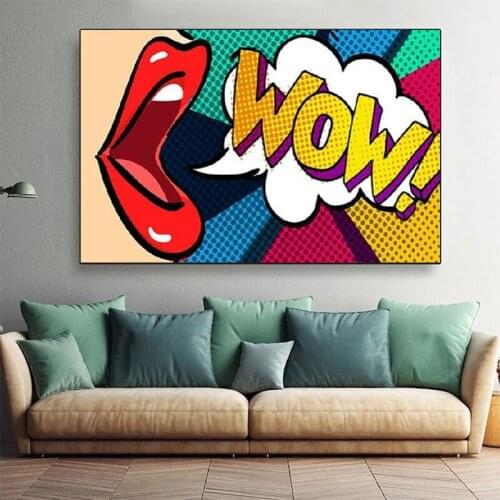 WOW OMG Comic Style Woman Lips Canvas Painting Graffiti Art Posters Prints Wall Art Pictures for Living Room Wall Decor Cuadros