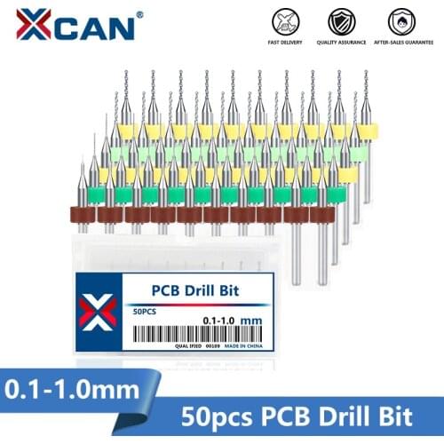 XCAN 50pcs PCB Drill Bit Set 0.1 0.4 0.5 0.9 1.0mm PCB Circuit Board Hole Drilling Tool Cutter Carbide Mini Drill