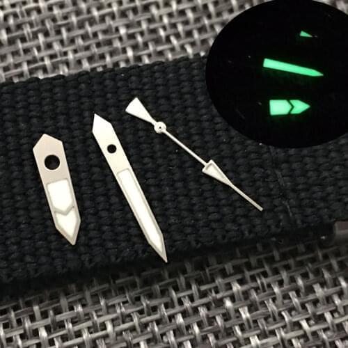 SKX MOD Silver Watch Hands Spare Parts For NH35 NH36 7s26 4r35 7009 Green Lume Watch Replacements