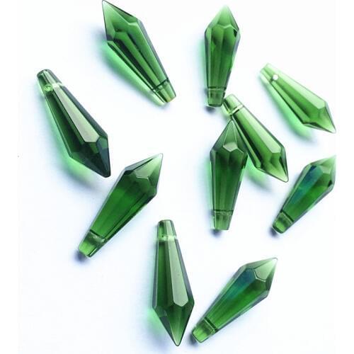 20pcs/lot 36mm Green Glass Crystal chandelier parts Lamp suncatcher prisms icicle Hanging Pendants for wedding/party+Free rings