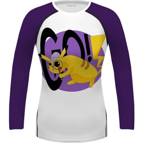 Womens Fully sublimated Purple Graphics Long Sleeve Basic Skins BJJ Rash Guard Athletic Tops