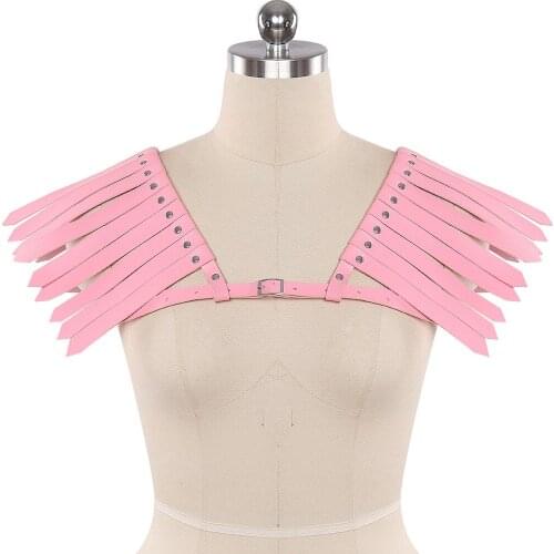 Punk Goth Pink Leather Hollow Bra Suspender Belt Adjust Waist Size Original Design Erotic Lingerie Fetish Womens Underwear Tops