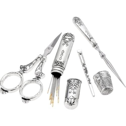1 Set Stainless Steel Cross Stitch Embroidery Scissor Needle Case Suture Needle Threader Sewing Thimble Awl Kit Needlework Tools
