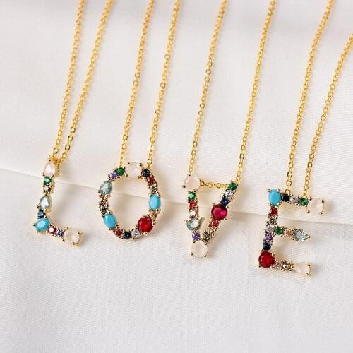 1Pc Multicolor Luxury CZ Crystal Initial Pendant Necklace 26 Alphabet Letters Neckalce DIY Name Fashion Women Jewelry Gifts