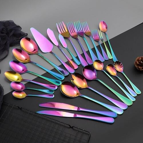 1 Pc Rainbow Mirror Dinnerware Fruit Fork Dinner Knife Dessert Spoon Cutlery Restaurant Service Tableware Flatware Kitchenware