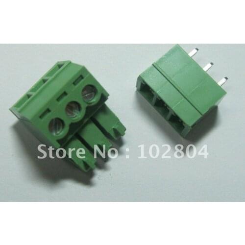 100 pcs 3pin/way Pitch 3.81mm Screw Terminal Block Connector Green Color T Type with pin