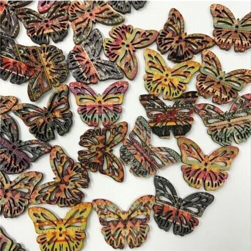 150PCS Butterfly Shape 2 Holes Wooden Buttons Sewing Button Kids Scrapbooking DIY Gift Box Craft Wedding Decoration Random Color