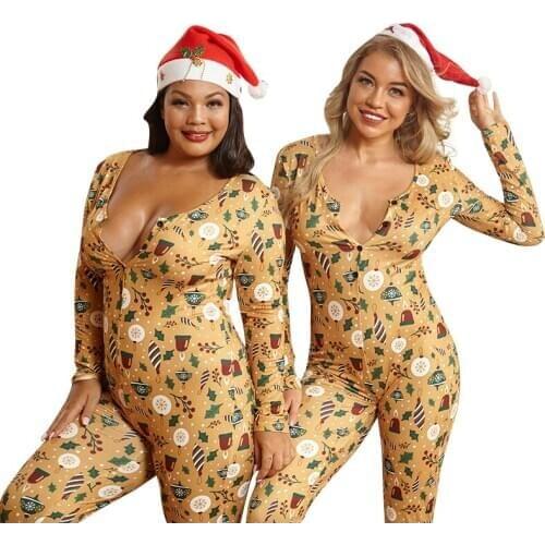2020 Hot selling printed knit Christmas plus size adult onesie pajama for women