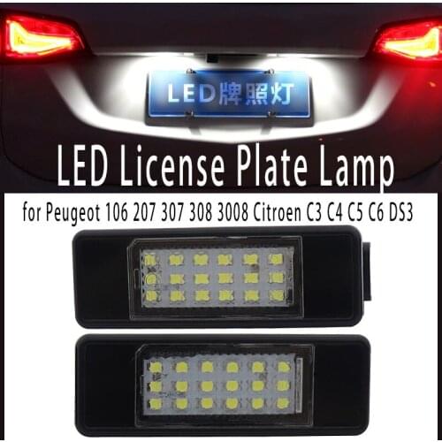 2x White Canbus LED License Number Plate Light No Error Tail Light Lamp for Peugeot 106 207 307 308 3008 Citroen C3 C4 C5 C6 DS3