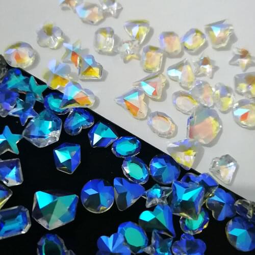 30/100pcs Mix Shape Nail Art Rhinestones Transparent AB Glitter Nail Stones 3D Strass Charm Glass Gem Manicure Nail Accessories