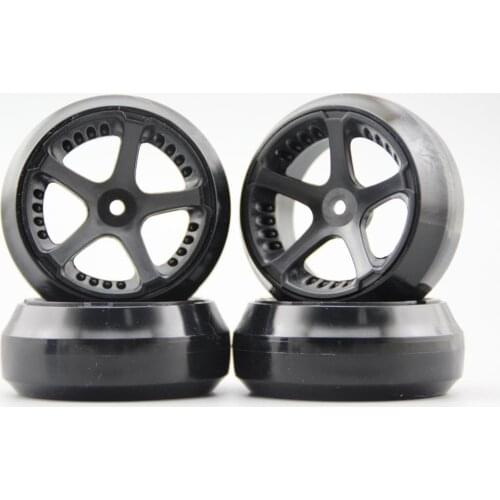 4pcs RC 1/10 Hard Drift Tire Tyre Wheel Rim W5S5NK 3mm offset (Material Black) Fits For 1:10 Drift Car