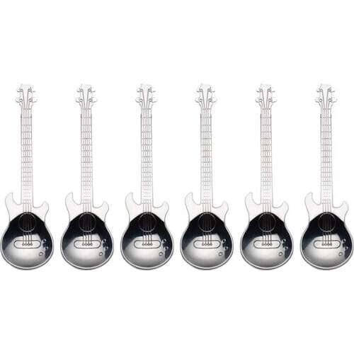 Guitar Coffee Teaspoons,6 Pcs Stainless Steel Musical Coffee Spoons Teaspoons Mixing Spoons Sugar Spoon(Silver)