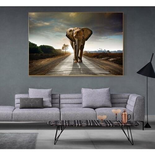 Africa Elephant Animal Landscape Oil Painting on Canvas Poster and Print Abstract Art Wall Picture for Living Room Decor Unframe