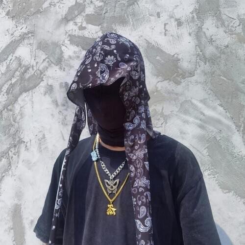 Satin Men Cashew Flowers Cap Hip Hop Du Doo Rag Durag Tail Streetwear Down Bandana Hat Hair Long Turban Tie Accessories Hea E0Z7