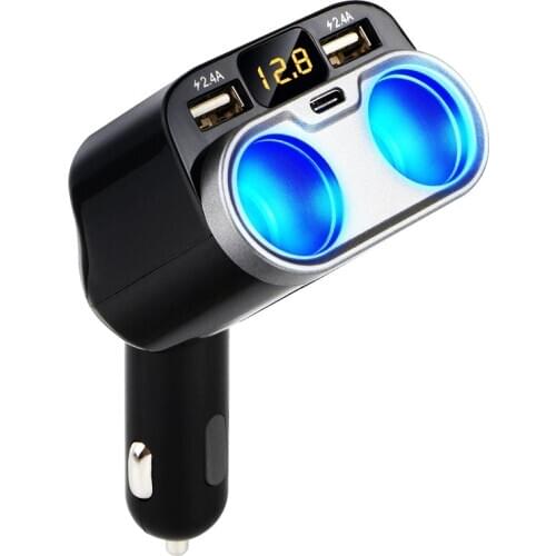C47 Car Charger High Power One Into Two Cigarette Lighter Car Charger Type-C Dual USB Car Charger Dropshipping