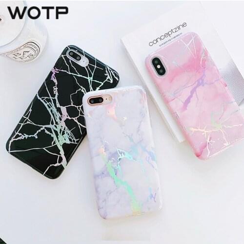 WOTP Colorful Laser Marble Phone Case For iphone XS Max XS X 6 6S 7 8 Plus Fashion Granite Texture Smooth Soft IMD Back Cover