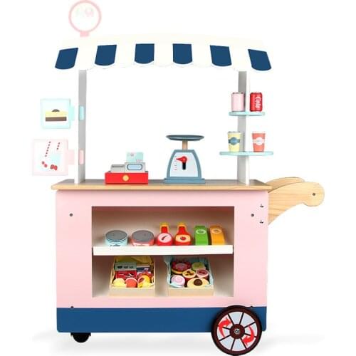 Wooden Childrens Educational Simulation Stall Convenience Store Stroller Play House Cognitive Toy Candy Car Dollhouse 1/12